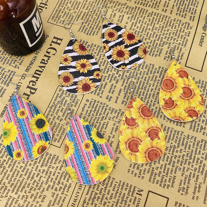 Wholesale Sunflower Flower Leather Earrings Fresh  Leather Earrings