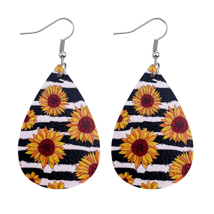 Wholesale Sunflower Flower Leather Earrings Fresh  Leather Earrings