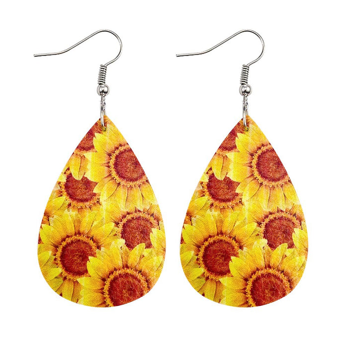 Wholesale Sunflower Flower Leather Earrings Fresh  Leather Earrings