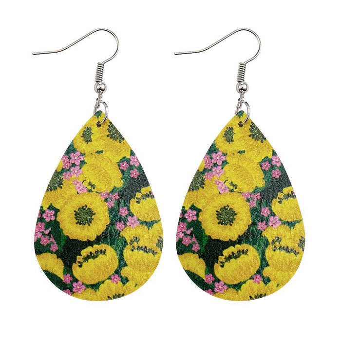 Wholesale Sunflower Flower Leather Earrings Fresh  Leather Earrings