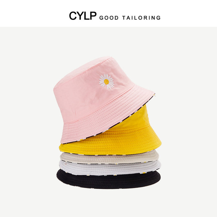 Wholesale Double-sided Daisy Embroidered Fisherman Hat Sun Protection Basin Hat