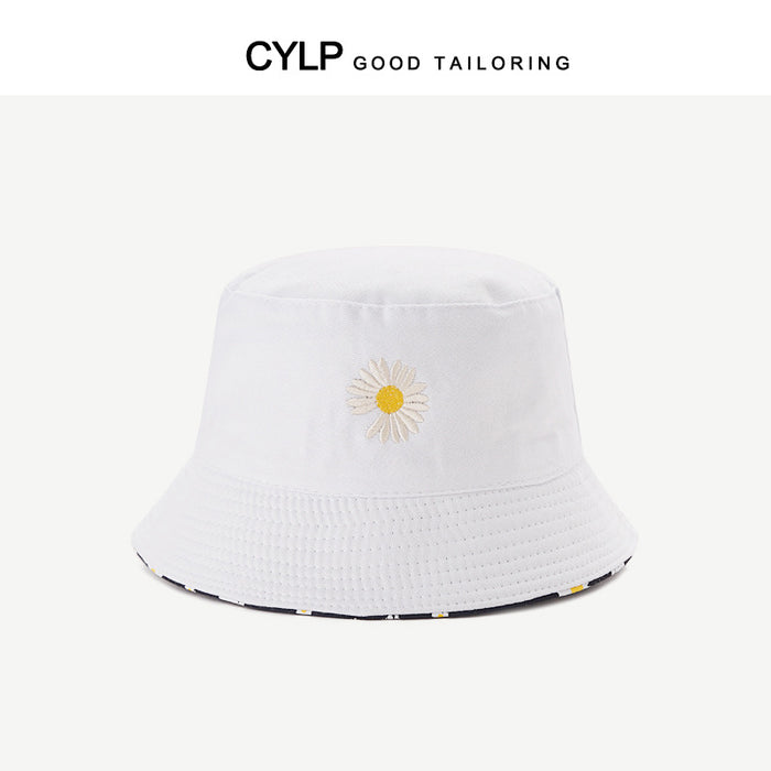 Wholesale Double-sided Daisy Embroidered Fisherman Hat Sun Protection Basin Hat