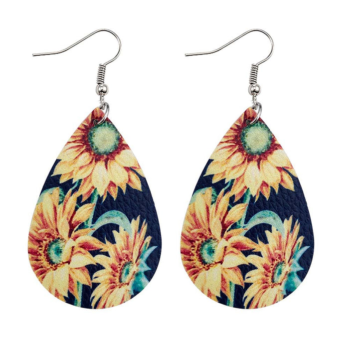 Wholesale Sunflower Flower Leather Earrings Fresh  Leather Earrings