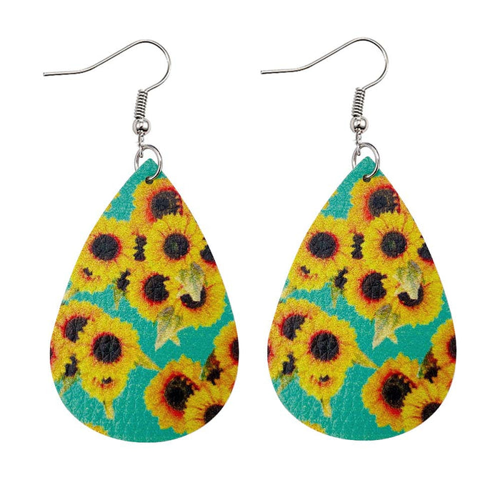 Wholesale Sunflower Flower Leather Earrings Fresh  Leather Earrings