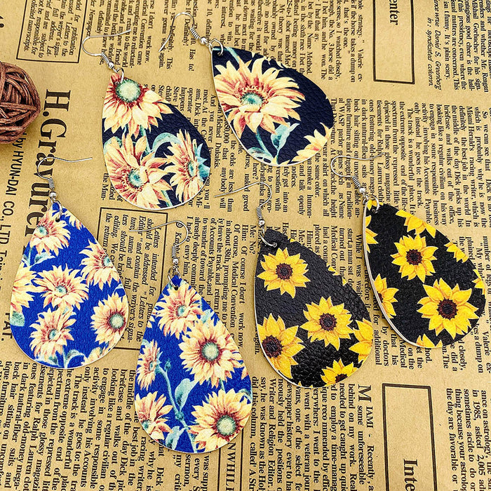Wholesale Sunflower Flower Leather Earrings Fresh  Leather Earrings