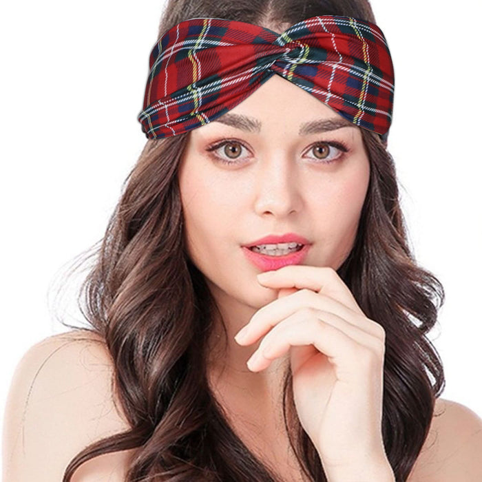 Wholesale Printed Plaid Turban Cross Hairband JDC-HD-Jint004