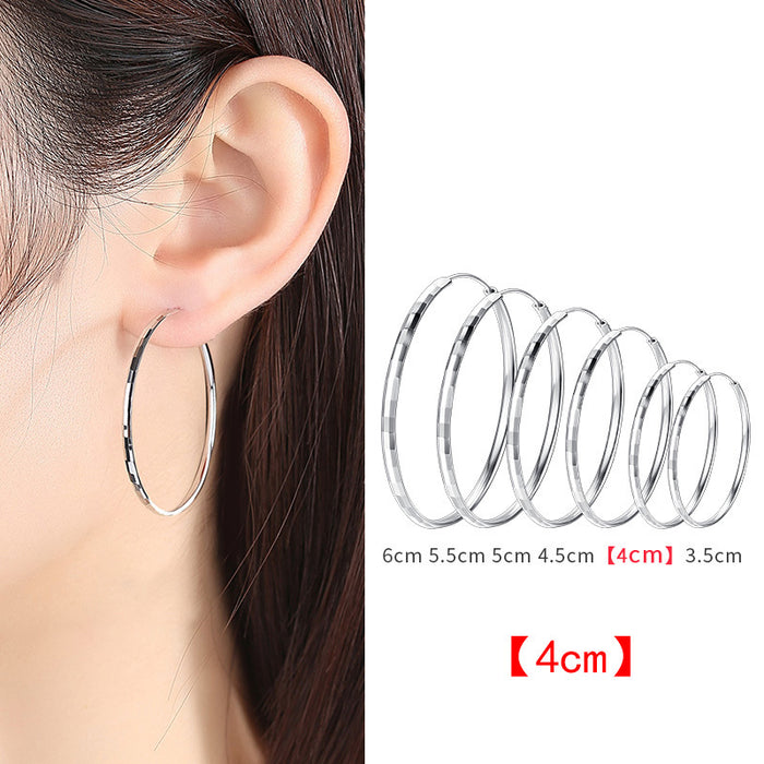 Wholesale Pure silver versatile and high-end circle earrings, fashionable and plain circles, large earrings