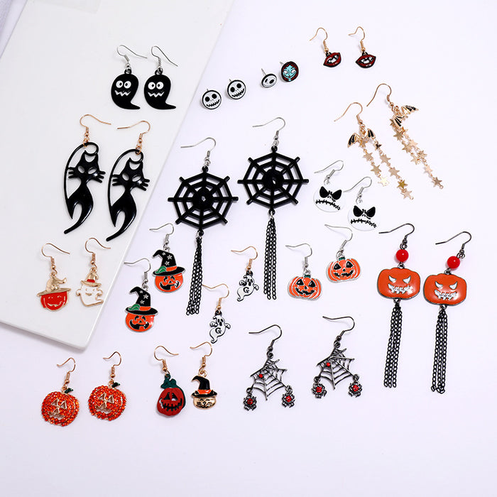 Wholesale Halloween Pumpkin Ghost Spider Alloy Earrings JDC-ES-ManTi002