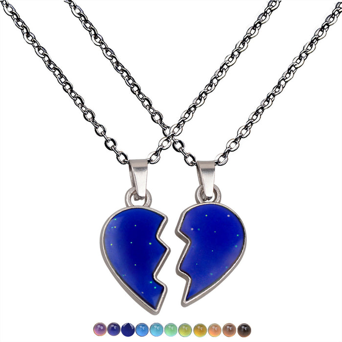 Wholesale Love Heart Color Changing Necklace Stainless Steel Chain