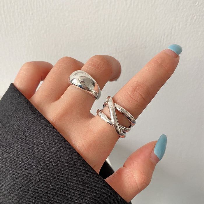 Wholesale Pure silver crossed line ring, simple and personalized, heavy-duty geometric smooth opening ring