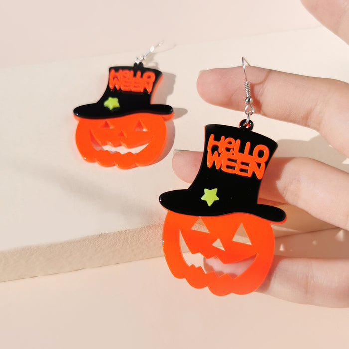 Wholesale Halloween Pumpkin Monster Long Acrylic Earrings JDC-ES-QingM010