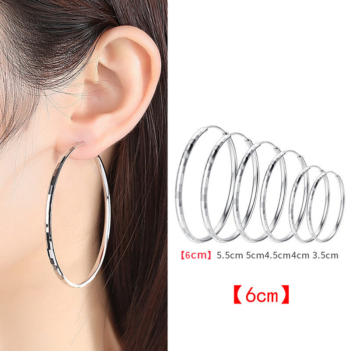 Wholesale Pure silver versatile and high-end circle earrings, fashionable and plain circles, large earrings