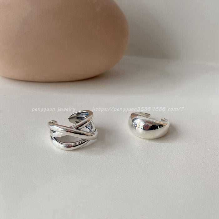 Wholesale Pure silver crossed line ring, simple and personalized, heavy-duty geometric smooth opening ring