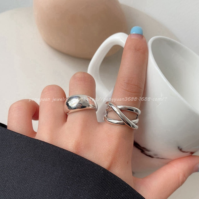 Wholesale Pure silver crossed line ring, simple and personalized, heavy-duty geometric smooth opening ring