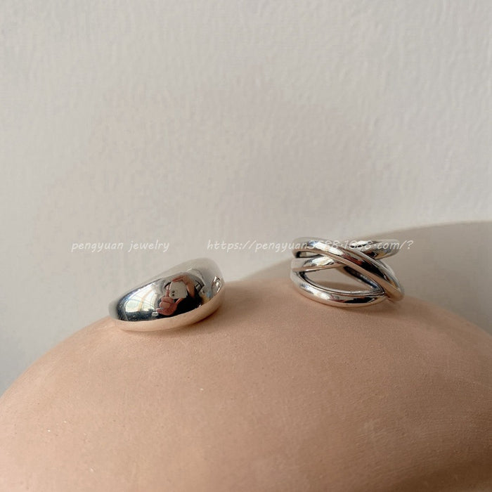 Wholesale Pure silver crossed line ring, simple and personalized, heavy-duty geometric smooth opening ring