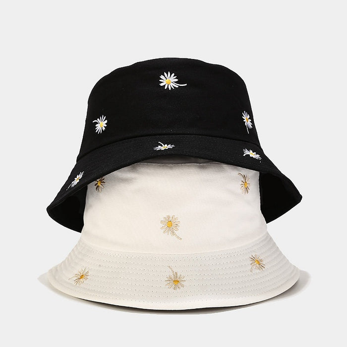 Wholesale Daisy Embroidered Double-Sided Fisherman Hat Sun Protection Hat