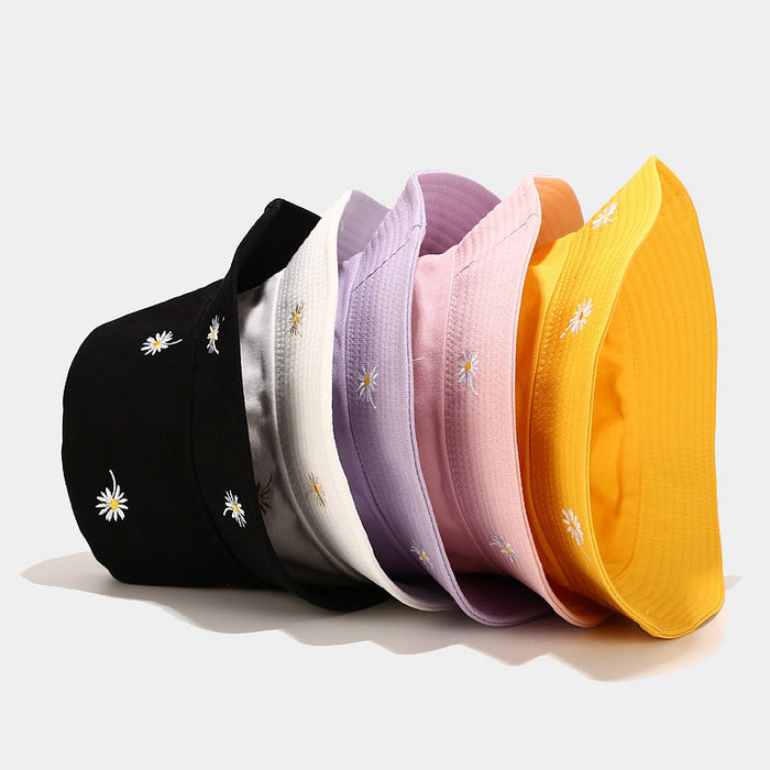 Wholesale Daisy Embroidered Double-Sided Fisherman Hat Sun Protection Hat