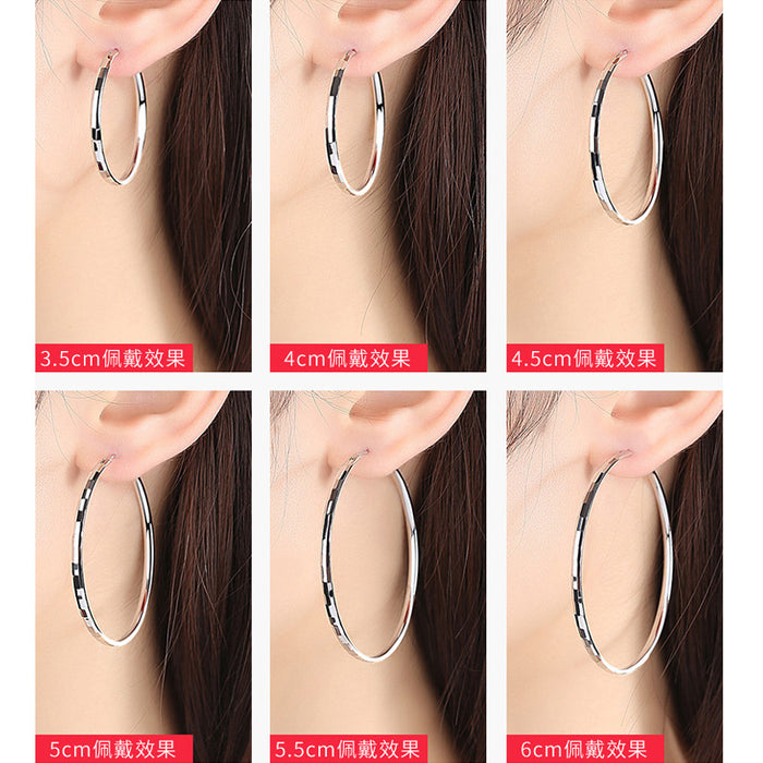 Wholesale Pure silver versatile and high-end circle earrings, fashionable and plain circles, large earrings