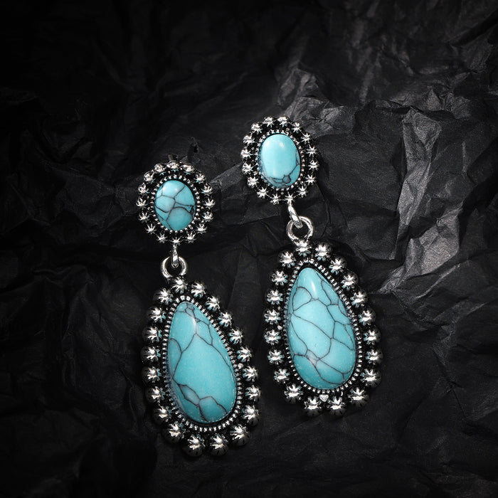 Wholesale New turquoise earrings, antique silver earrings, retro earrings, exaggerated accessories