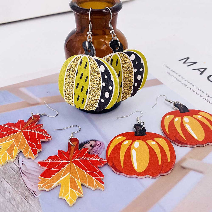 Wholesale Leather Earrings Autumn Pumpkin Maple Leaf Thanksgiving Turkey Leather Earrings  Holiday Earrings