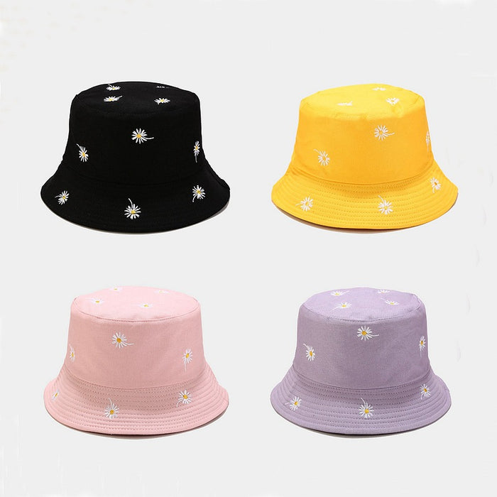 Wholesale Daisy Embroidered Double-Sided Fisherman Hat Sun Protection Hat