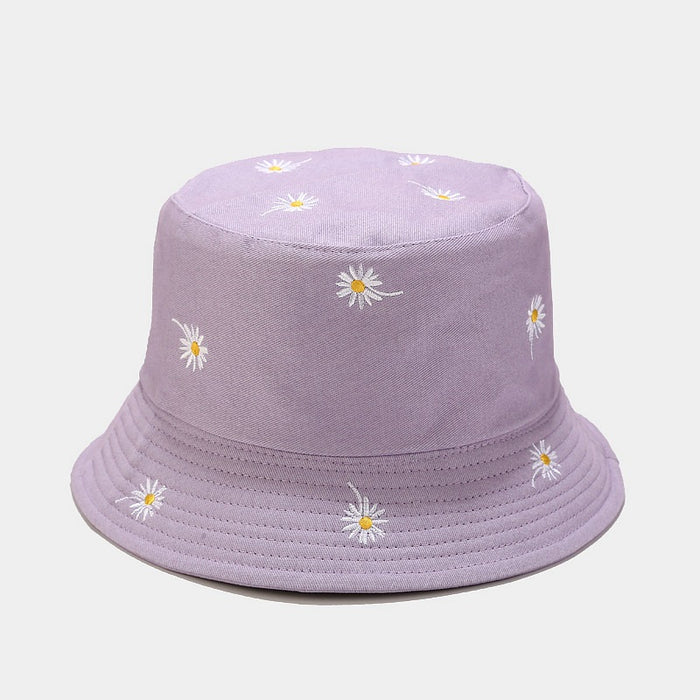 Wholesale Daisy Embroidered Double-Sided Fisherman Hat Sun Protection Hat