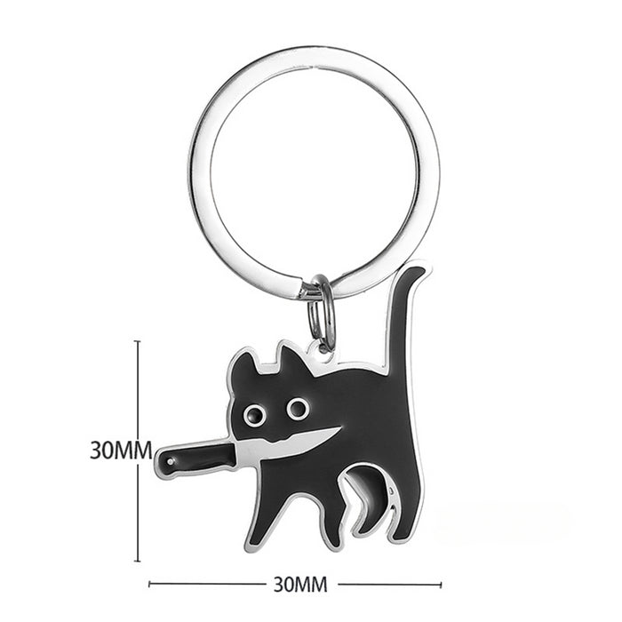 Wholesale Black Cat Holding Knife Stainless Steel Keychain JDC-KC-JinZ004