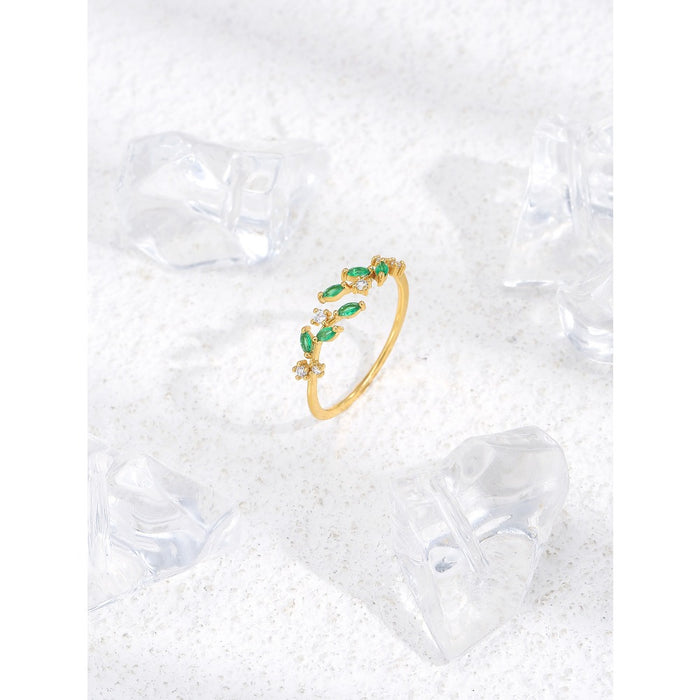 Wholesale Micropaved Colored Zircon Leaf Copper Ring JDC-RS-Mimeng141