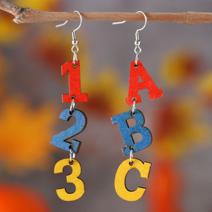 Wholesale earrings Colorful lettering double-sided wooden earrings JDC-ES-ChL017