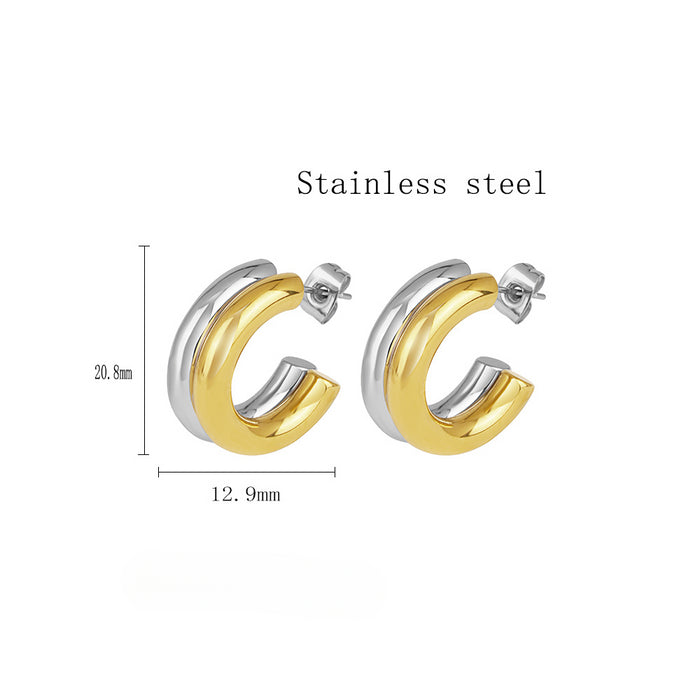 Wholesale Stainless Steel Splicing C-shaped Earrings JDC-ES-LangDi002