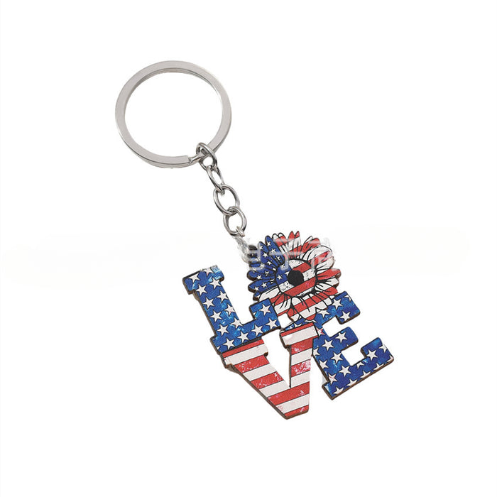 Wholesale Hollow Heart Independence Day Wooden Keychain JDC-KC-RongRui007