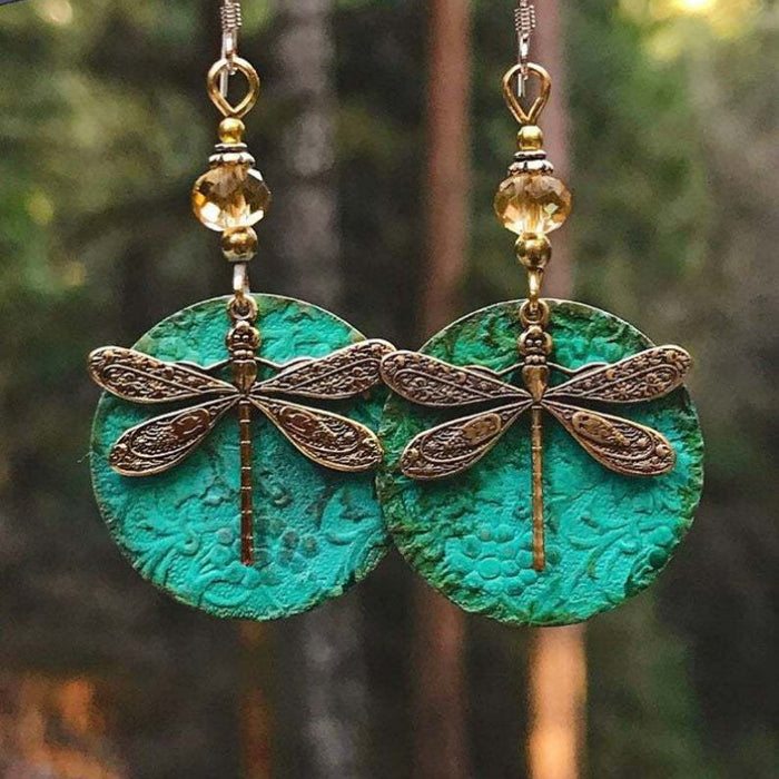 Wholesale Vintage Dark Green Dragonfly Ethnic Style Earrings JDC-ES-SaIP108