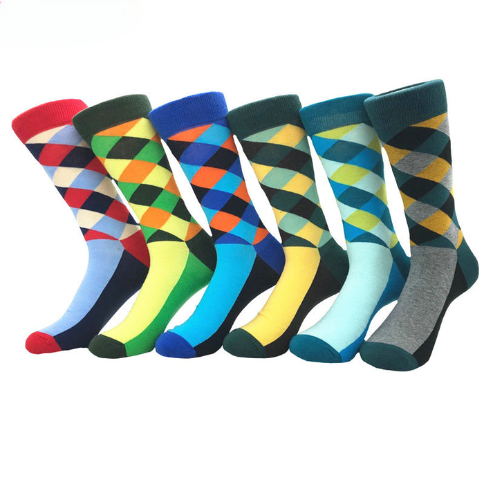 Wholesale British Geometric Diamond Cross Men's Cotton Socks JDC-SK-CG012