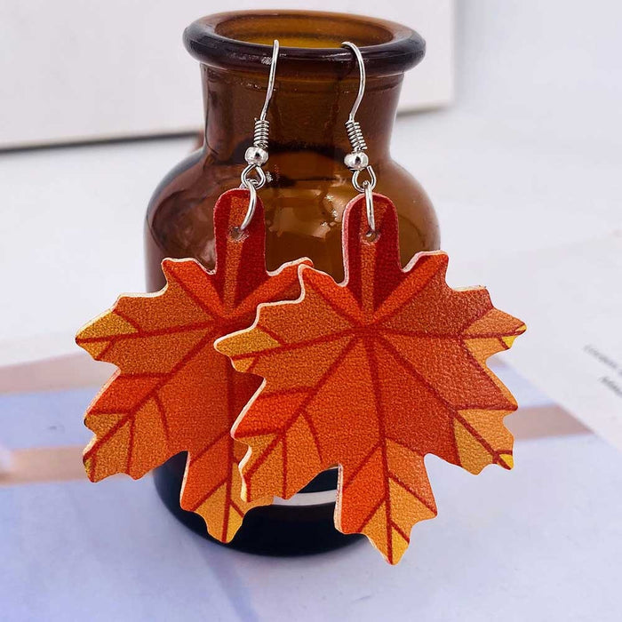 Wholesale Leather Earrings Autumn Pumpkin Maple Leaf Thanksgiving Turkey Leather Earrings  Holiday Earrings