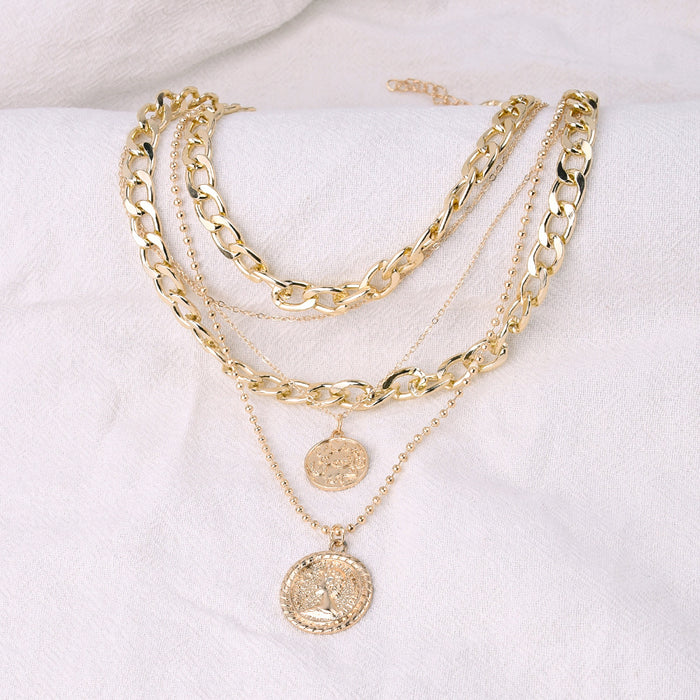 Wholesale Multi-Layer Sun Pendant Necklace Gold Alloy Trendy Fashion Accessory
