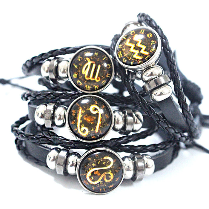 Wholesale 12 zodiac cowhide bracelet, personalized woven bracelet