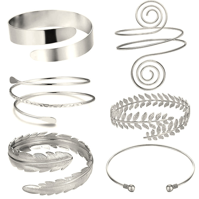 Wholesale Geometric metal arm ring six piece set, personalized exaggerated leaf bracelet set