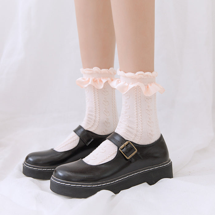 Wholesale Ribbed lace tube socks, cute jacquard pile socks, new women's socks