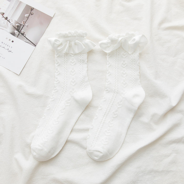 Wholesale Ribbed lace tube socks, cute jacquard pile socks, new women's socks