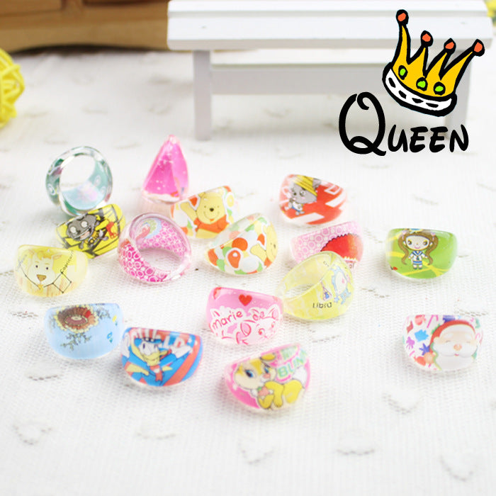 Wholesale 100pcs Children' s cute cartoon ring water thermal transfer acrylic princess ring small gift