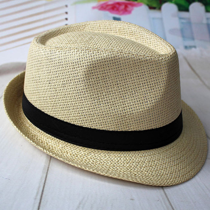 Wholesale Summer Straw Solid Color Hat Jazz Hat Middle-aged and Elderly Men's Hat Breathable Sun Hat Straw Hat JDC-SH-DG001