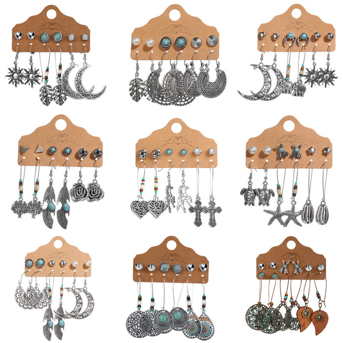 Wholesale Retro Hollow Carved Alloy Stud Earrings Set 6 Pairs JDC-ES-HZS007