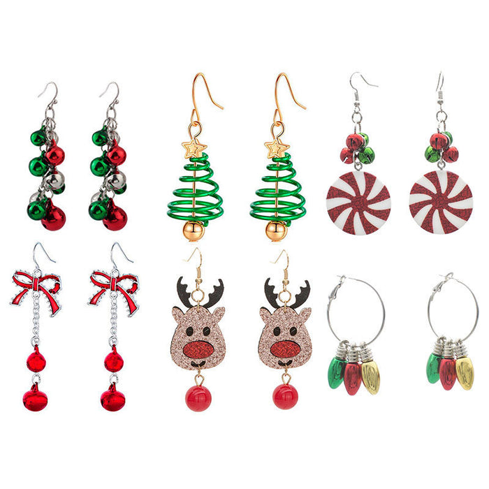 Wholesale Christmas earrings spiral Christmas tree earrings bells cross-border elk earrings gift red jewelry