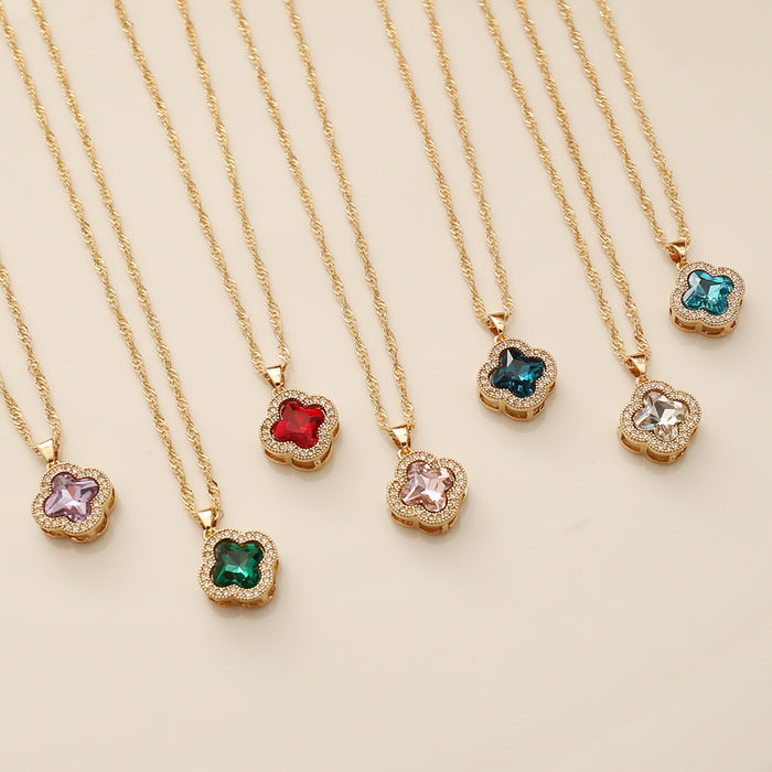 Wholesale Jewelry multi-color zircon flower necklace fashionable stainless steel niche collarbone chain