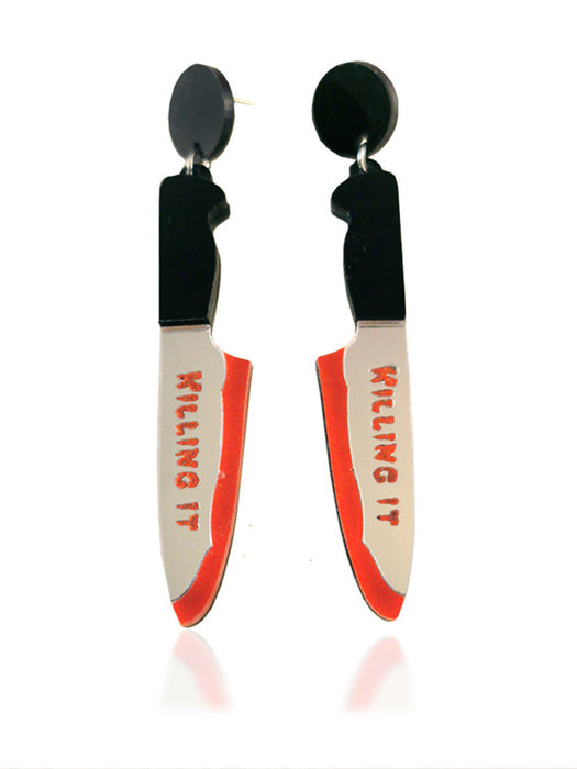 Wholesale Halloween Bloody Letters Knife Acrylic Earrings JDC-ES-QingM011