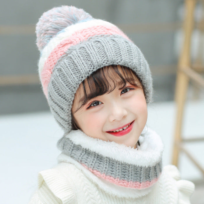 Wholesale Hat Cotton Kids Color Matching Fleece Scarf Set JDC-FH-JunC007