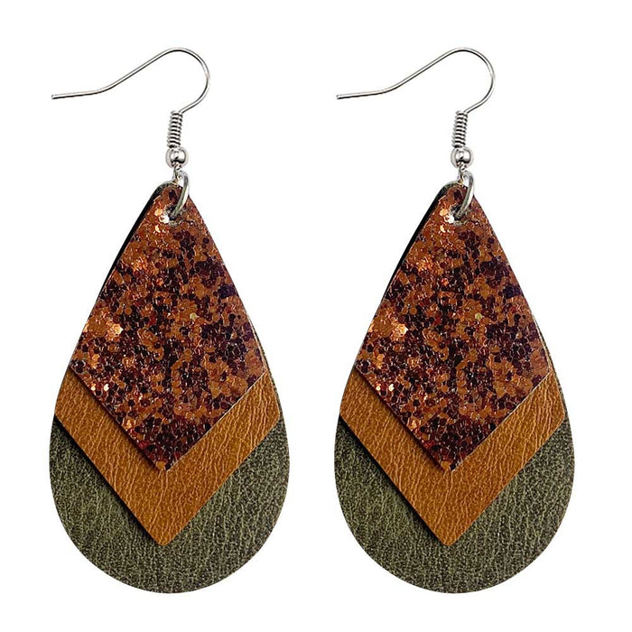 Wholesale 50pcs Earrings Multi-Layered Glitter Leopard Print Drop-Shaped Leather Earrings Export Leather Earrings