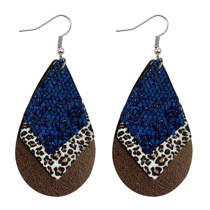 Wholesale 50pcs Earrings Multi-Layered Glitter Leopard Print Drop-Shaped Leather Earrings Export Leather Earrings