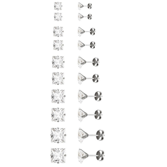 Wholesale Trendy earrings, large square sparkling diamond earrings, fashionable zirconium gemstone titanium steel earrings