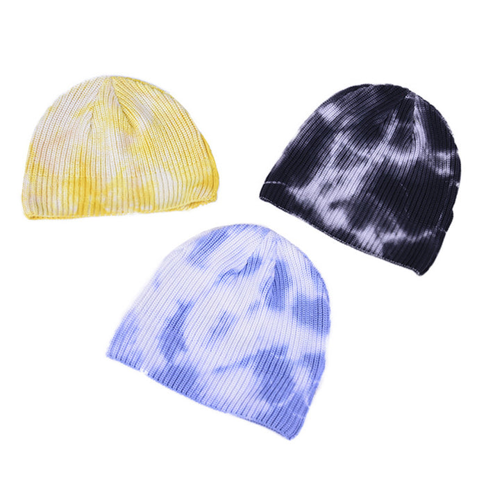 Wholesale Brimless Satin Glossy Knitted Hat Knitted Label Woolen Hat Tie-Dye Knitted Hat Manufacturer Customization
